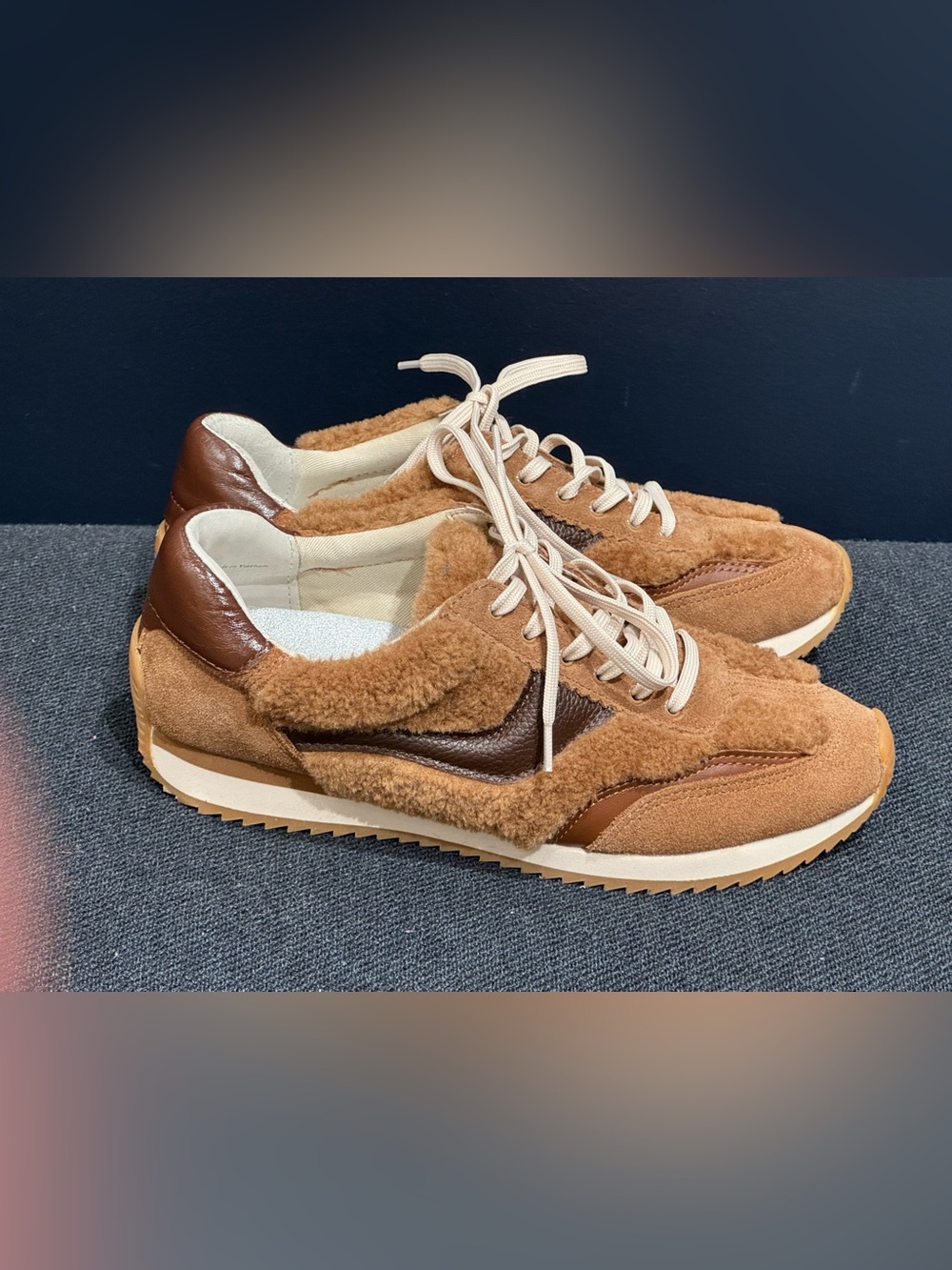 Dolce Vita Tan and Brown Fuzzy Lace-Up Sneakers